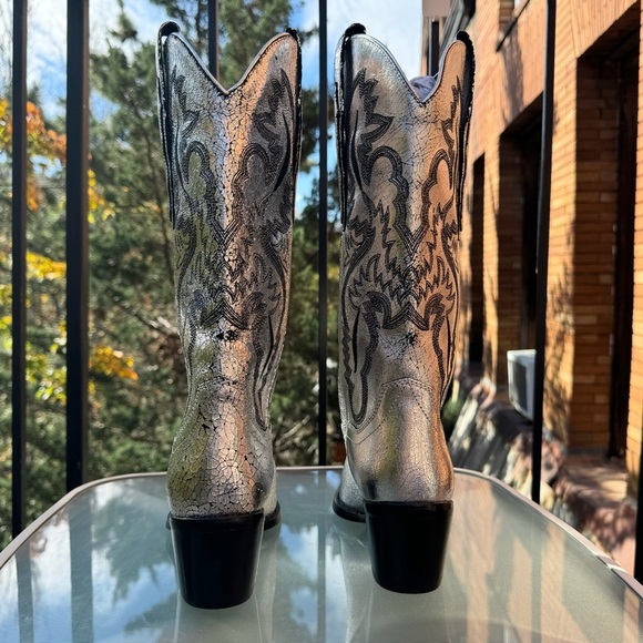 New Jeffrey Campbell Dagget Boots Western Heeled Cowboy Silver Black Womens 8 - Picture 6 of 14